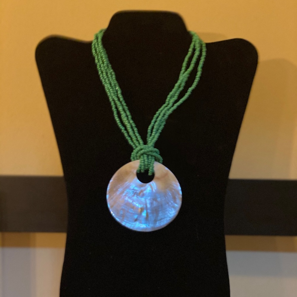 Green Beaded Shell Necklace